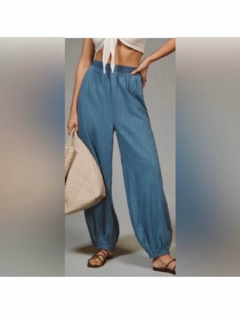 Anthropologie Soft Blue Harem Pants w/Side Buttons